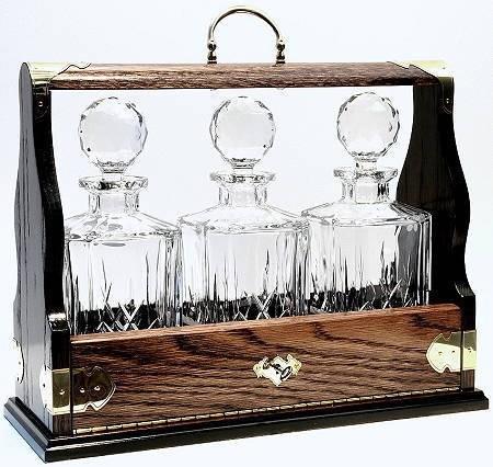 Three Decanter Solid Oak Tantalus (Solid Brass Fittings)