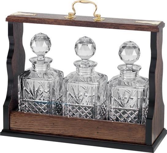 Three decanter Solid Oak/Mdf Lift-Out Tantalus (Silver Plated Fittings)